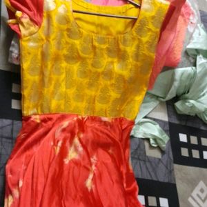 Shibori Dress With Banaras Yoke 38 Bust Length 5