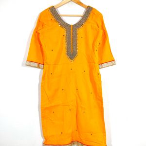 Pure Cotton  Mustard And Red Kurta Sets (Wom