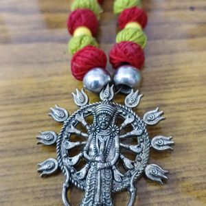 Handmade Durga Idol Silver Replica Locket Necklace