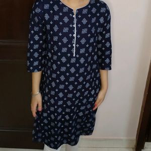 Melange Women Blue Viscose Printed Straight Kurta