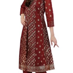 Women Chanderi Kurti Pent With Dupatta Set