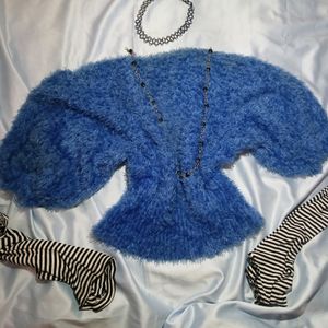 💙Aesthetic Blue Fur Crop Top💙