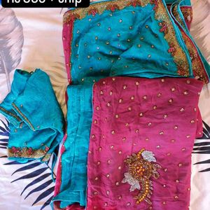 Bridal heavy saree with full hand zardozi work .