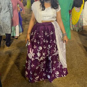 Purple Lehnga With White Blouse