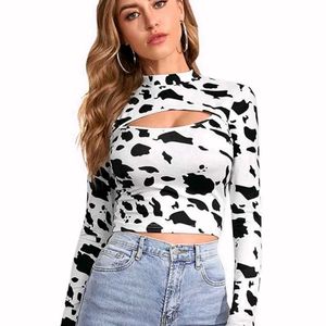 Moo Print Neck Cut Out Top ✨