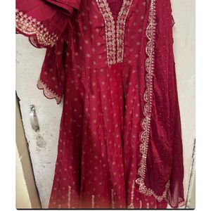 Maroon Anarkali Suit With Dupatta Pant