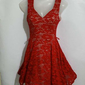 HOT RED SHORT FLARED DRESS