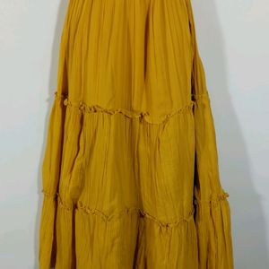 Mustard Yellow Embroidered Kurta Skirt Set(women)