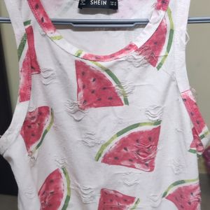 Watermelon Prints, Slightly Ripped Crop Top