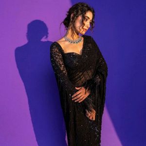 Black Net Saree With Sequence Work