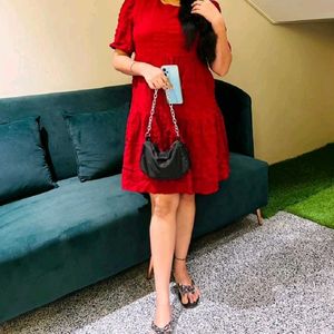 Puffed Sleeve Maroon Dress