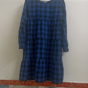 Chic Blue and Black Plaid Dress