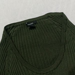 Dark Olive Fitted/Stretchable Deep Neck Top