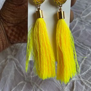 Yellow Thread Earrings Party Wear