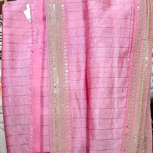 Lifestyle Pink Organza Checks Fancy Saree