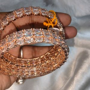 Premium Quality Rosegold AD Broad Bangles