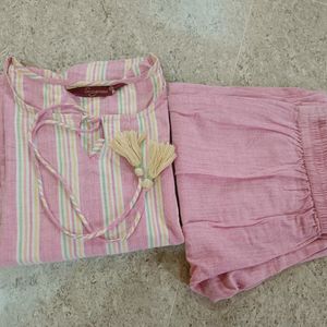 Sangria Pink Stripped Kurta Set