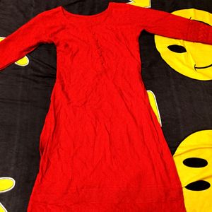 Red Chikan Work Georgette Kurti