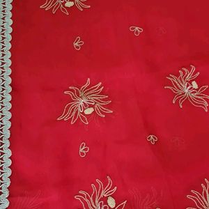 Red Odhni/Chunni/Dupatta with silver work