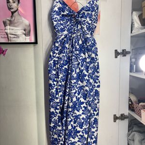 Blue Printed Dual Slit Maxi Dress