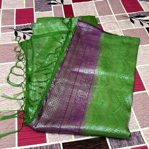 Purple & Green Banarasi Silk Saree