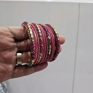 Pink Metal Bangles Set