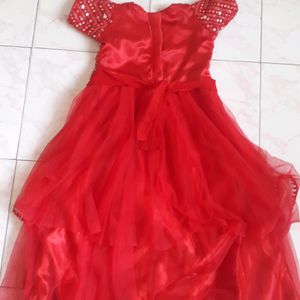 New Red Net Heavy Mirror Work Gown