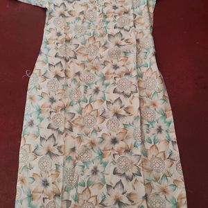 Cream Green Floral Printed Cotton Kurta Set