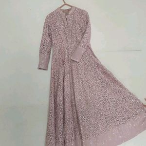 Women's Embroidered Long Sleeve Embellished Neck Gown