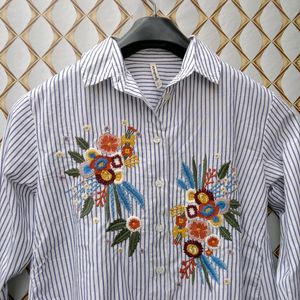 New Premium Cotton Stripped Embroidery Shirt