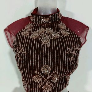 Maroon Embroidered Ready to Wear Saree (Women)