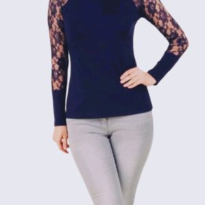 Casual Fitted Top with Net sleeves