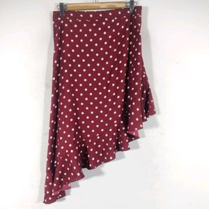 Maroon Polka Dot Printed Asymmetrical Skirt(Women)