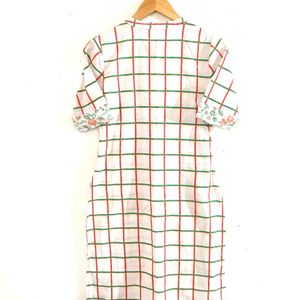 White And Green Printed Kurti With Pant ( Women)