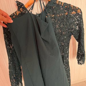 BOTTLE GREEN LACE TOP