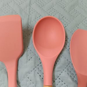 Silicon Spatula With Wooden Handle Set