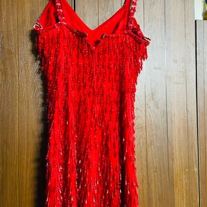 90s Red Beaded Fringe Prom Dress