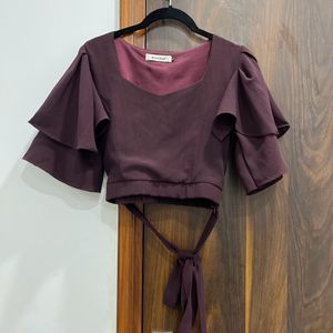 Ruffled Sleeve Vine Crop Top