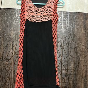 Coral-Black Bodycon Dress