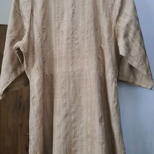 Beige Raw Silk Kurta with flowers strawberries