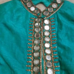 Green Kurti Mirror Work