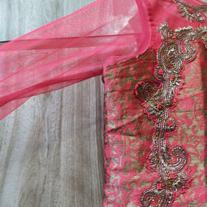 Pink Ethnic Front Cut Gown For Women