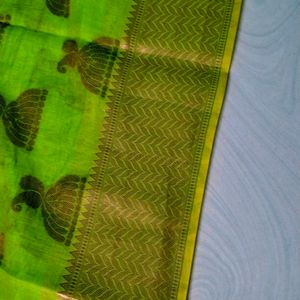 Green Colour Cotton Blend Pattu Border Saree