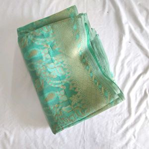 Light Sea Green Floral Print Saree (Women's)