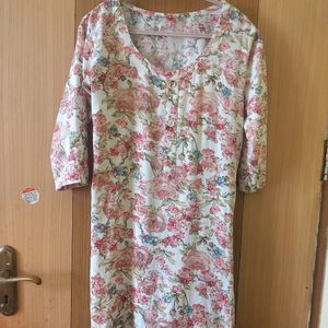 Floral Cotton Kurti With Gold Touch