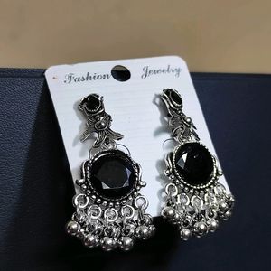 Black Stone Oxidised Earrings