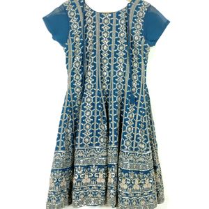 Teal Blue Embroidery Printed Kurta Set (Women)