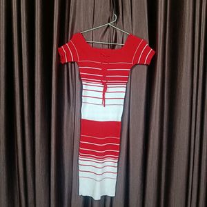 SHOWOFF Bodycon Dress with Off-Shoulders Red White