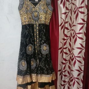 Black and Gold Net Anarkali Gown