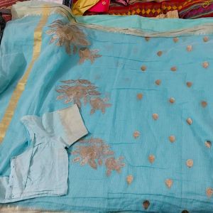 Tissue Cotton Saree With Blouse